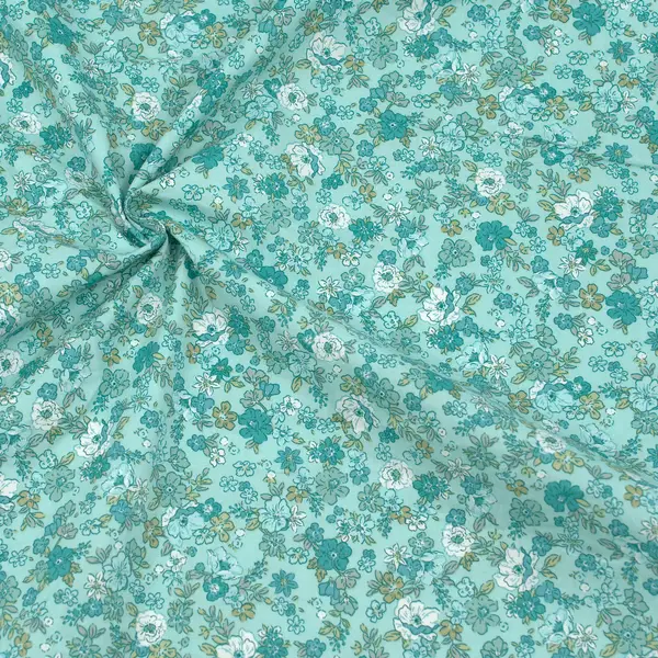 100% Baumwolle Popeline "Blütentraum" Farbe Mint-Türkis Direktkauf