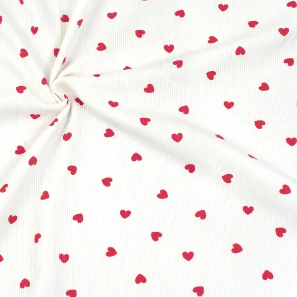 Ripp Baumwolljersey "Rote Herzen" Farbe Weiss Top-Preis