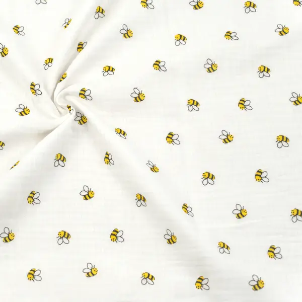 100% Baumwolle Musselin Double Gauze "Kleine Bienen" Farbe Creme-Weiss Preisknaller