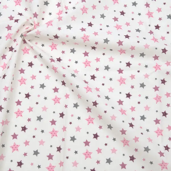 Versand Am Gleichen Tag 4,00 Meter - 100% Baumwolle Popeline "Sternenvielfalt 2" Farbe Weiss-Rosa