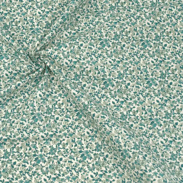 Schneller Versand 100% Baumwollstoff "Streublümchen 10" Farbe Ecru-Petrol