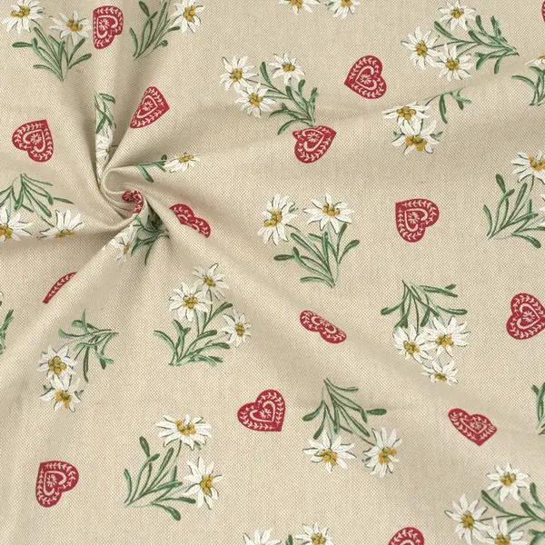 Preisreduziert Dekostoff "Edelweiss & Herzen" Farbe Natur