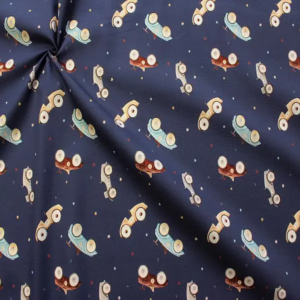 100% Baumwolle Popeline "Vintage Cars" Farbe Blau Echt