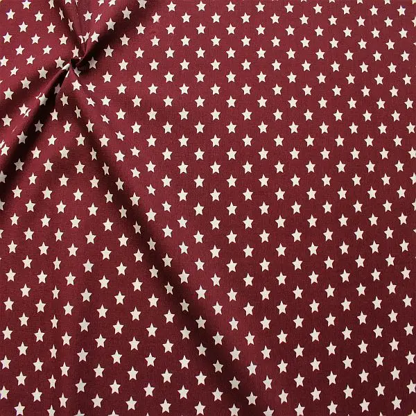 100% Baumwollstoff "Sterne Mittel" Farbe Bordeaux Echt