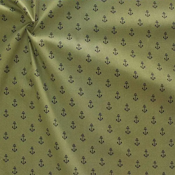 100% Baumwolle Popeline "Anker Mittel" Farbe Oliv-Grün Schnäppchen