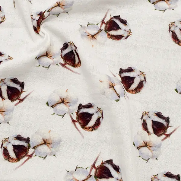 100% Baumwolle Musselin glatt "Baumwollblüten" Farbe Weiss Direktkauf