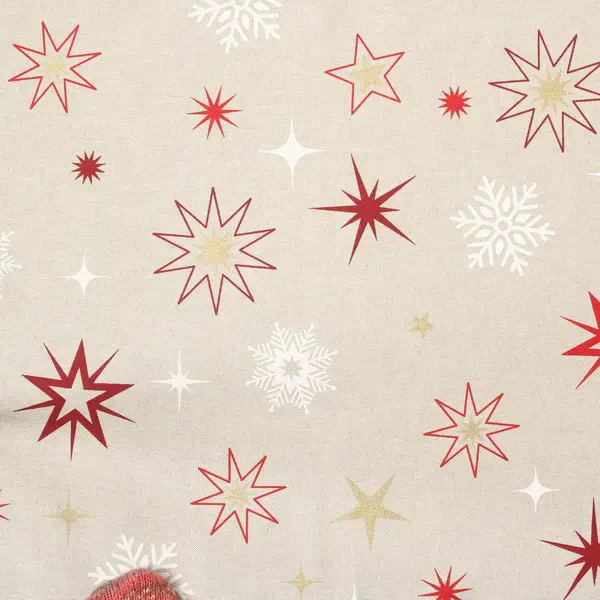 2,00 Meter - Dekostoff "Weihnachtssterne" Farbe Natur-Rot Sichere Zahlung