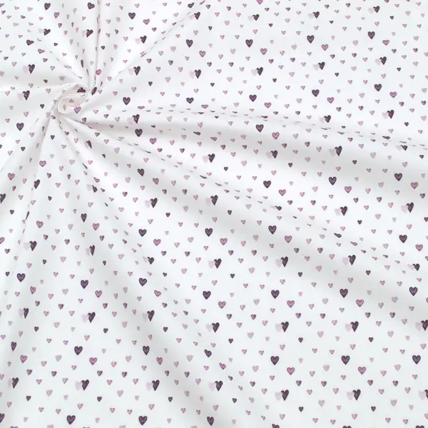 Sonderangebot 5,00 Meter - 100% Baumwolle Popeline "Lila Herzen" Farbe Weiss