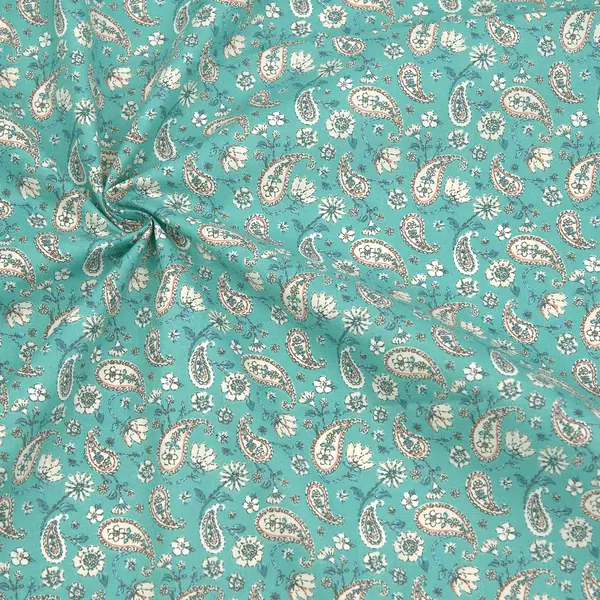 100% Baumwolle Popeline "Blumen Paisley 4" Farbe Türkis Top-Seller