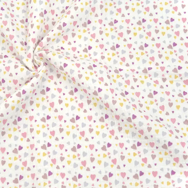 Ausverkauf 100% Baumwolle Musselin Double Gauze "Herzen Mix" Farbe Weiss
