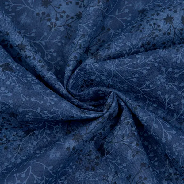 100% Baumwollstoff "Batik Blumenranken" Farbe Blau Echt