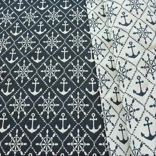 2,50 Meter - Jacquard Dekostoff Doubleface "Steuerrad Anker Rauten" Farbe Navy-Blau Ecru Sonderaktion