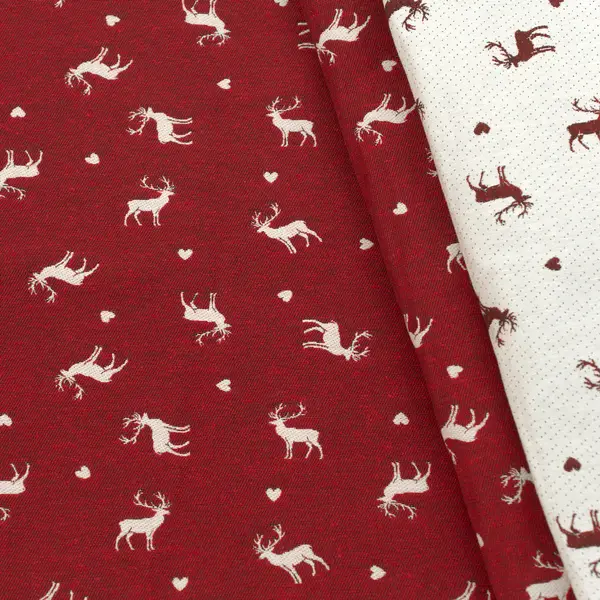 Super-Preis Jacquard Dekostoff Doubleface "Hirsche & Herzen" Farbe Rot