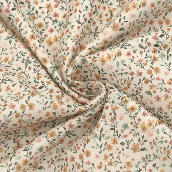 Neuheit 100% Baumwollstoff Voile "Streublümchen 11" Farbe Ecru-Gelb