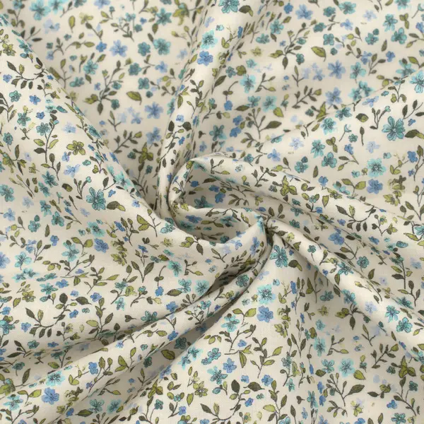 Top-Angebot 100% Baumwollstoff Voile "Streublümchen 11" Farbe Ecru-Blau