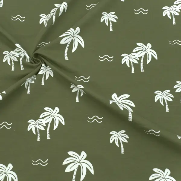 Top-Seller Baumwoll Stretch Jersey "Palmen" Farbe Oliv-Grün