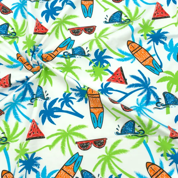 Sofort Bestellen Baumwoll Stretch Jersey "Beach Vibes" Farbe Creme-Weiss