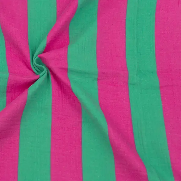 100% Baumwolle Musselin Double Gauze "Blockstreifen" Farbe Fuchsia-Grün Mega-Angebot