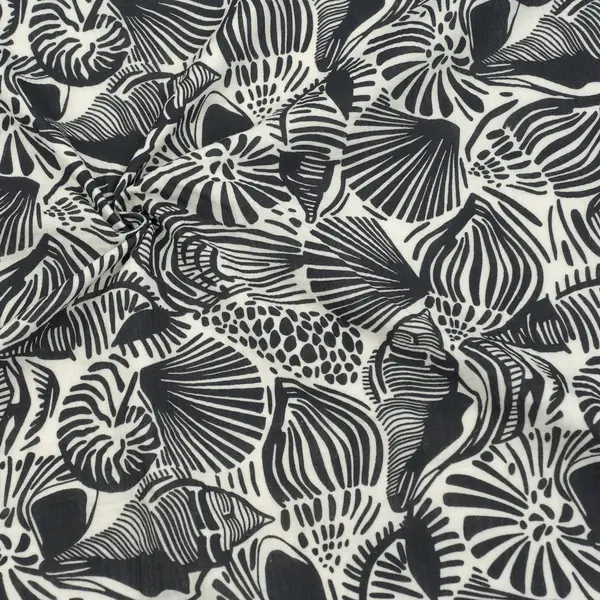 Schneller Versand 100% Baumwolle Musselin Double Gauze "Muschel Mix" Farbe Schwarz-Blau