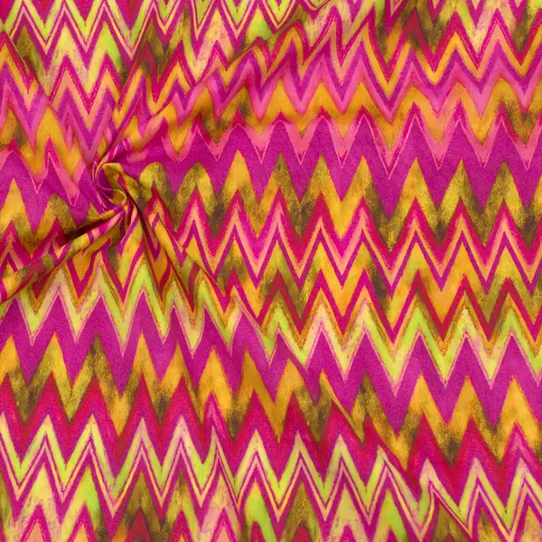 Stretch Baumwolle Popeline "Zick Zack" Farbe Fuchsia-Multicolor Knallerangebot