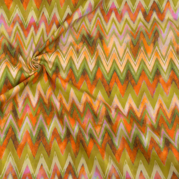 Stretch Baumwolle Popeline "Zick Zack" Farbe Grün-Multicolor Aktuell
