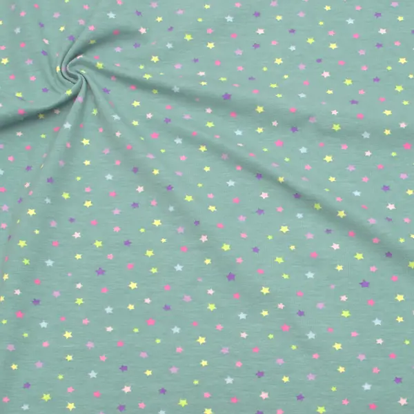 Versand Am Gleichen Tag 2,80 Meter - Baumwoll Stretch Jersey "Sterne mini" Farbe Mint