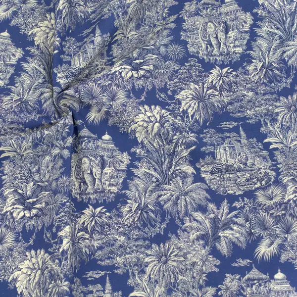100% Baumwollstoff "Indien" Farbe Blau Zertifiziert