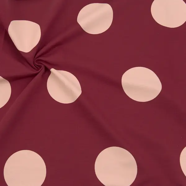 Sweatshirt Baumwollstoff French Terry "Polka Dots Groß" Farbe Bordeaux Letzte Chance
