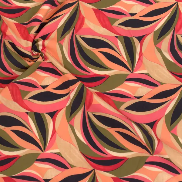 100% Viskose Modestoff "Retro Blätter" Farbe Rot-Multicolor Bestpreis