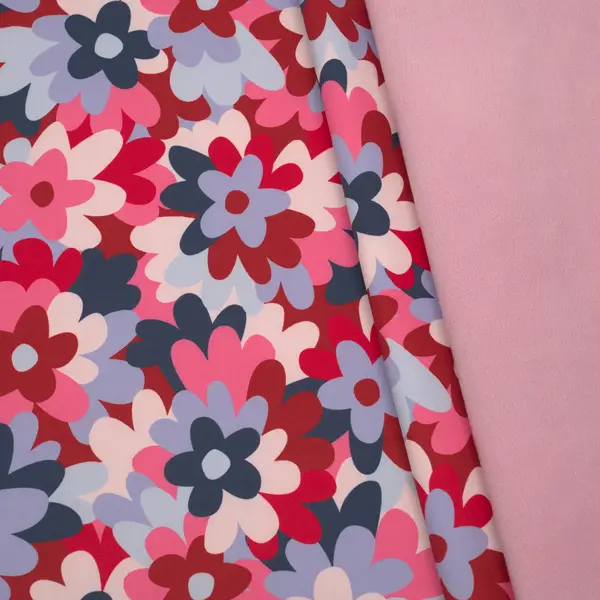 1,20 Meter - Softshell Fleece Stoff "Flower Power" Farbe Multicolor Nur Für Kurze Zeit