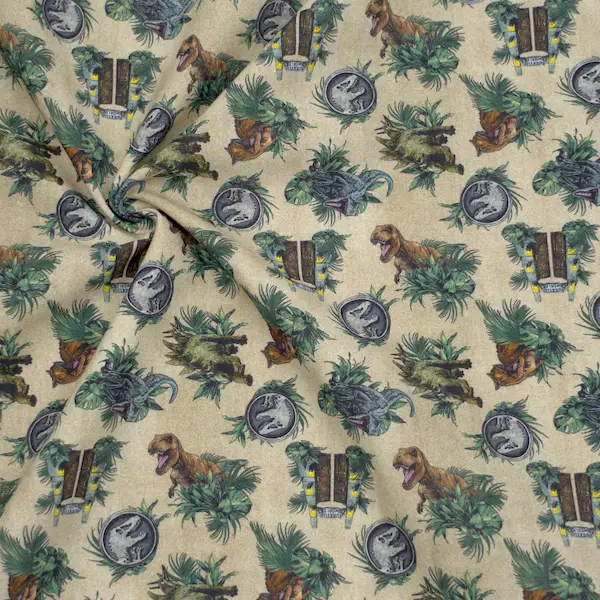 Super-Preis 1,30 Meter - Lizenz 100% Baumwollstoff Popeline "Jurassic World Dinos" Farbe Beige