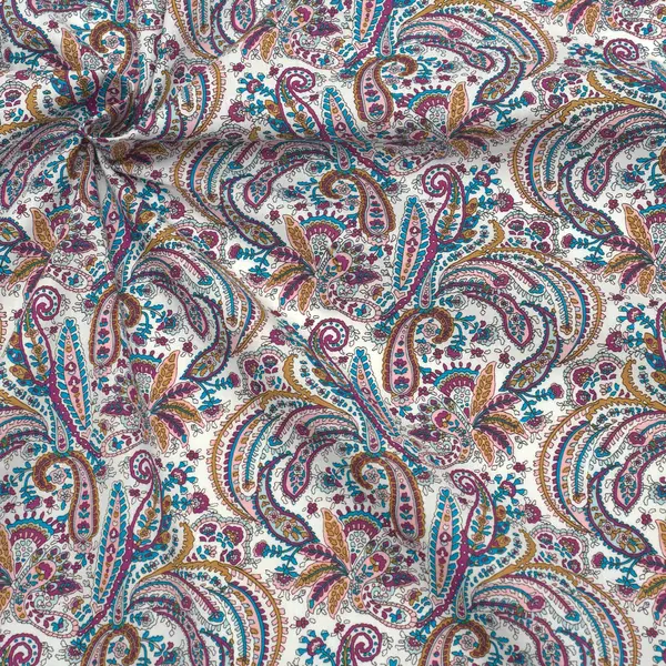 3,50 Meter - 100% Baumwolle Popeline "Flower Paisley 2" Farbe Creme-Weiss Geprüft