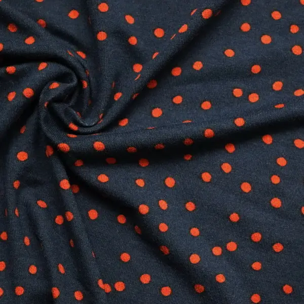 1,20 Meter - Viskose Stretch Jersey "Tupfen Mix" Farbe Blau-Terrakotta Neue Kollektion