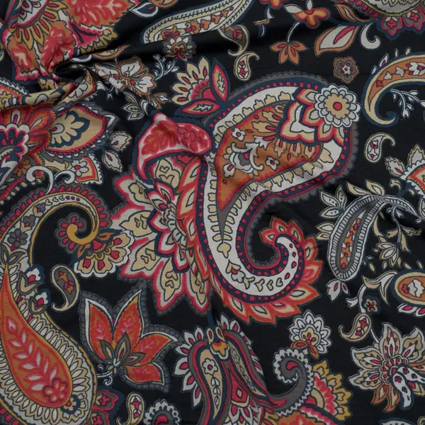 Sichere Zahlung 3,00 Meter - Viskose Stretch Jersey "Paisley Dream" Farbe Schwarz