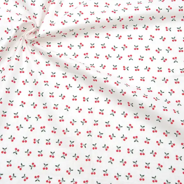 4,50 Meter - 100% Baumwollstoff "Kleine Kirschen 2" Farbe Weiss Highlight