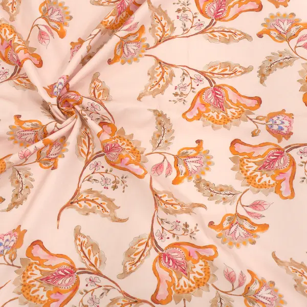 Sichere Zahlung 100% Viskose Modestoff "Boho Blumen" Farbe Lachs-Rosa