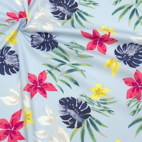 Stretch Baumwolle Satin "Floral Print" Farbe Hell-Blau Sonderangebot