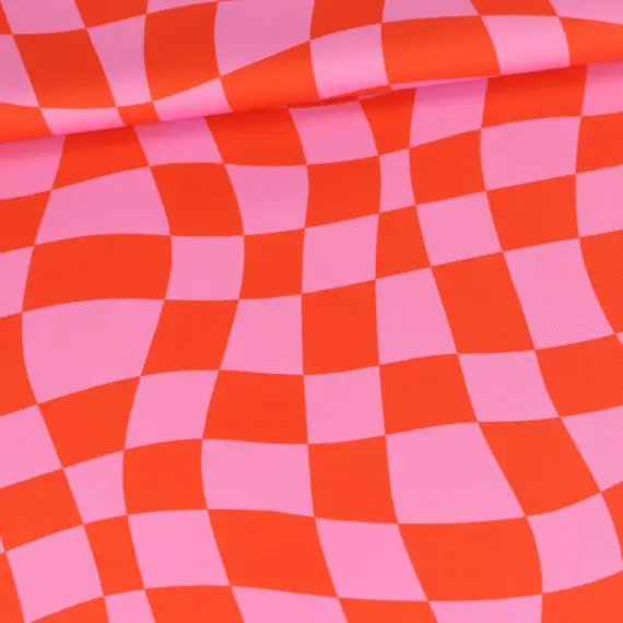 Neu Im Sortiment Outdoorstoff - Vibrant Valentine - Kariertes Wirrwarr - Rosa/Orangerot - abby and amy